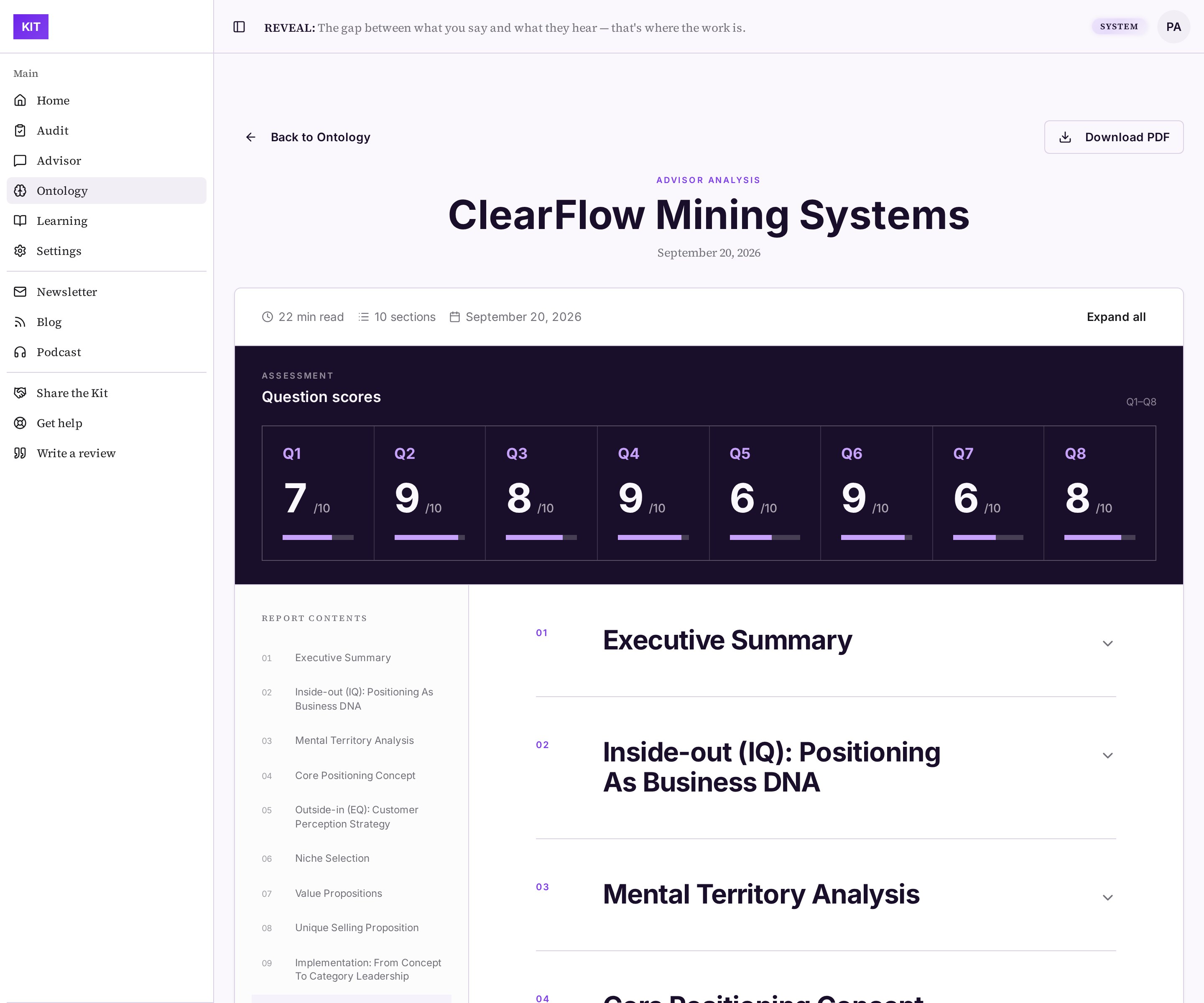 Advisor report with every section collapsed