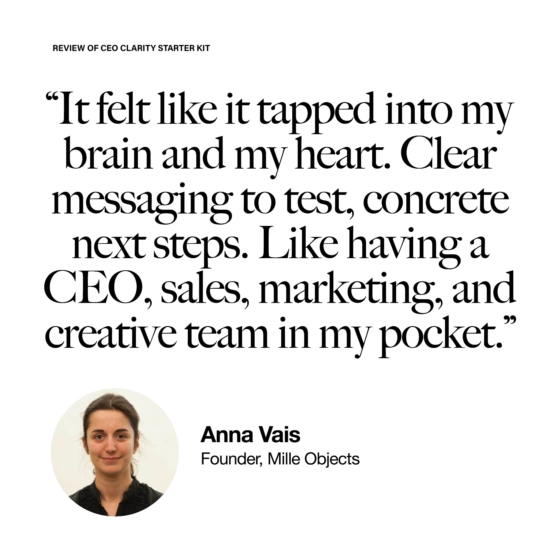 Testimonial from Anna Vais about the CEO Clarity Kit