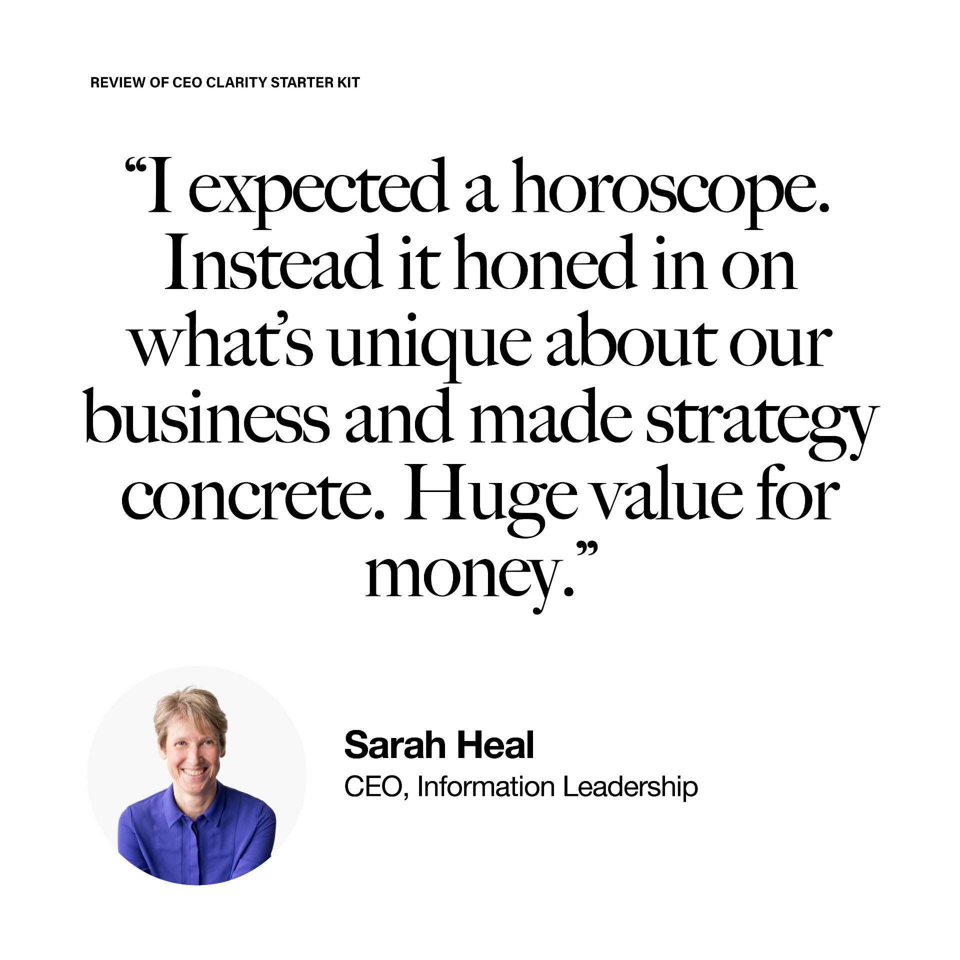 Testimonial from Sarah Heal about the CEO Clarity Kit